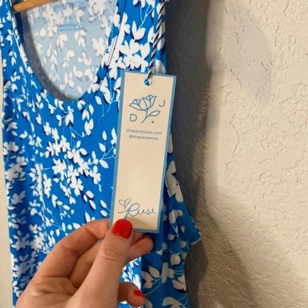 NWT Draper James Sleeveless Ruffle Bluebell Blue & White Night Gown - SIze S/M